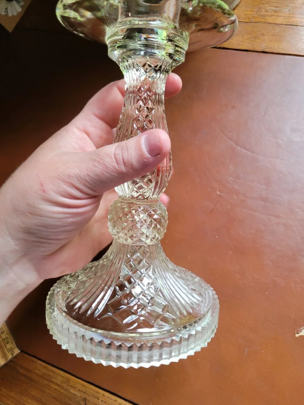 Victorian Clear Glass Crystal Prism Pendant Drops Candle Stick Holder Size 7